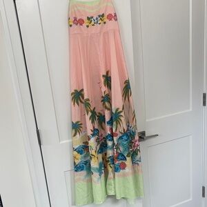 100 % polyester Tropical Pink Maxi Skirt with Floral & Palm Print